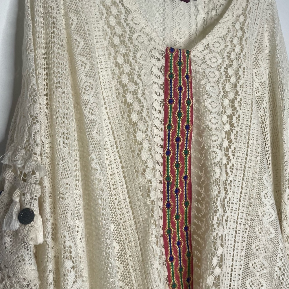 Avani Del Amour pullover Boho 100% Cotton crochet hippie Fringe poncho Size S/M - Picture 13 of 15